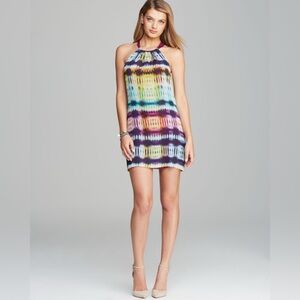 Trina Turk Silk Women’s Rancho Stripe Multicolor Tie Dye Silk Halter Dress